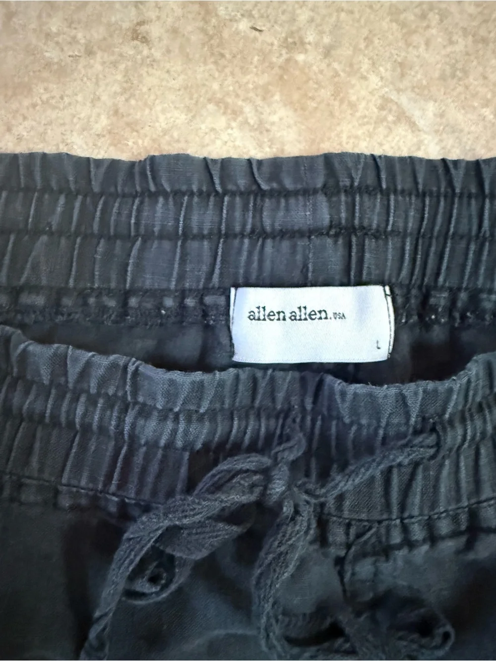 Allen Allen Black Drawstring Jogger Linen Pants